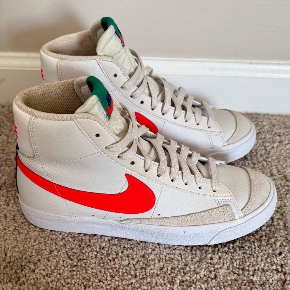Nike Cream High-Tops with Red Swoosh